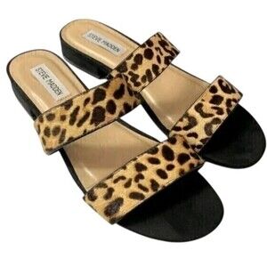 Steve Madden Lacole Leather Calf Hair Strappy Slide Sandals Size 8M